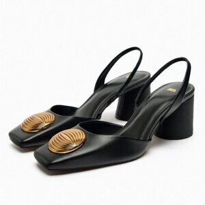 Zara Embellished Leather Slingback Heels